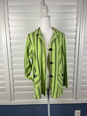 MillValley Clothing green striped linen blend jacket Size SM Y2K Coastal grandma